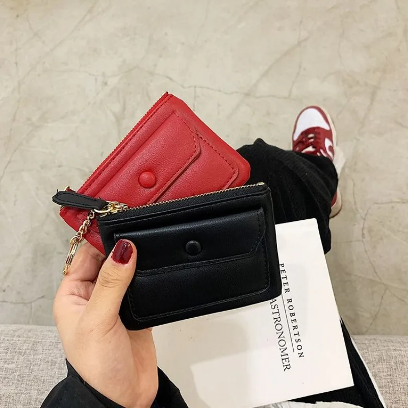 Durable PU Leather Coin Purse Minimalist Solid Color Zipper Wallet Large Capacity Mini Wallet Women