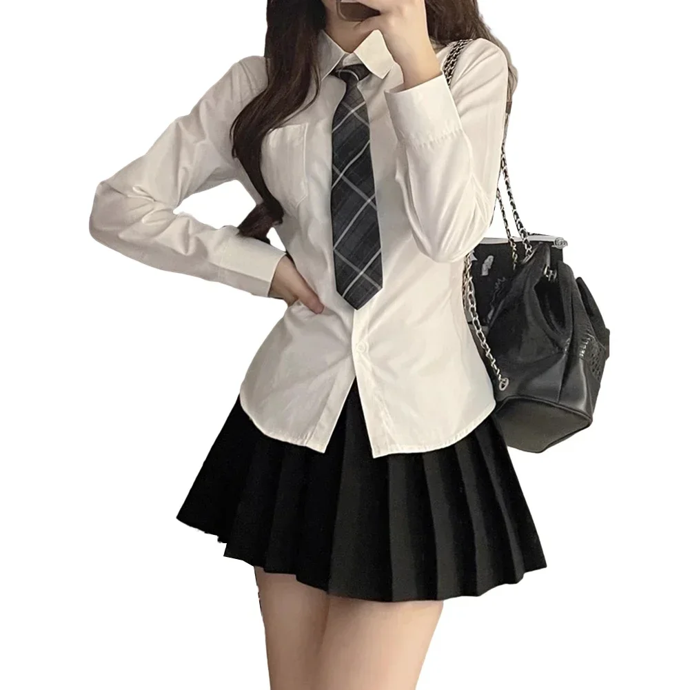 JK Tops Women Shirt Daily School Non Strech Sexy Slim Fit Solid Color Spring Tops White Autumn Blouses Comfortable