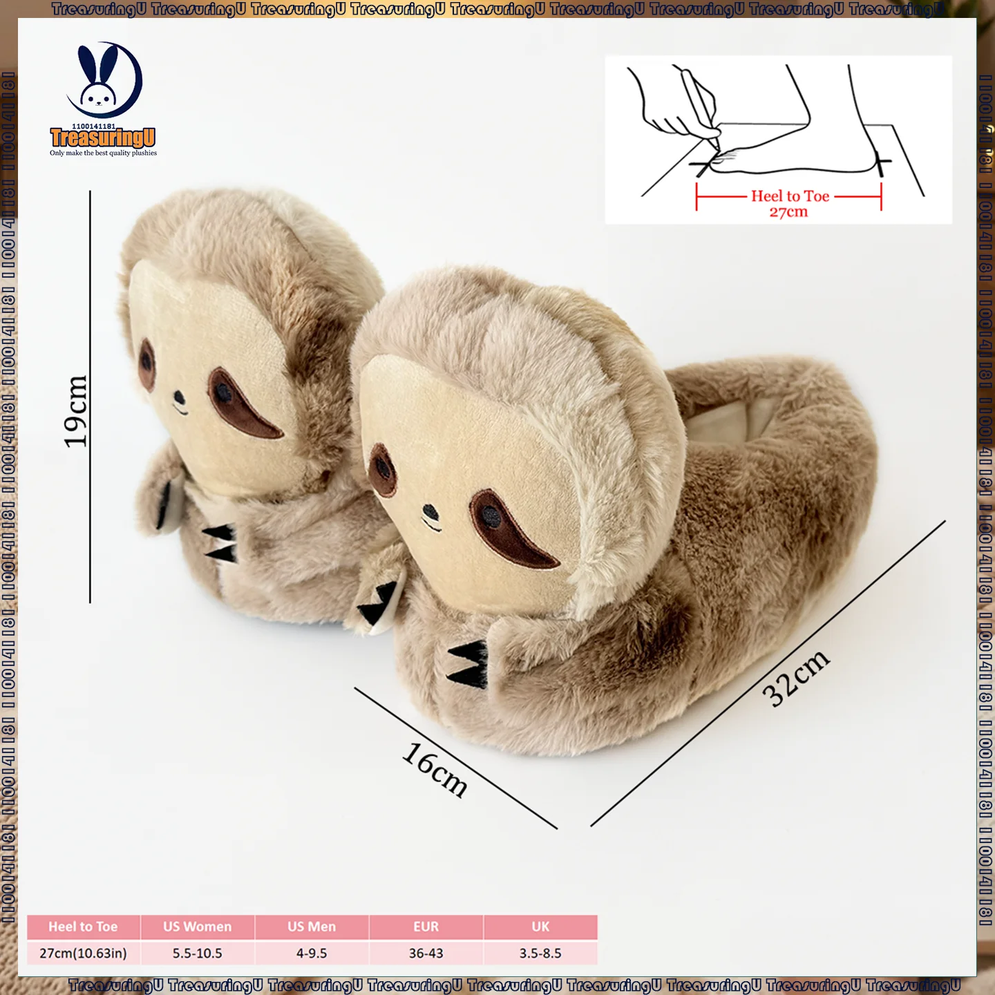 TreasuringU Sloth Plush Slippers Kawaii Bradypod Women Fuzzy Shoe Cartoon Animals Indoor Stuffed Slipper Christmas Gifts