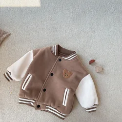 Baby Jacket Casual Bear Embroidered Outerwear Kids Basic Coat Toddler Infant Baby Boys Girls Clothes Cute Fleece Winter Warm