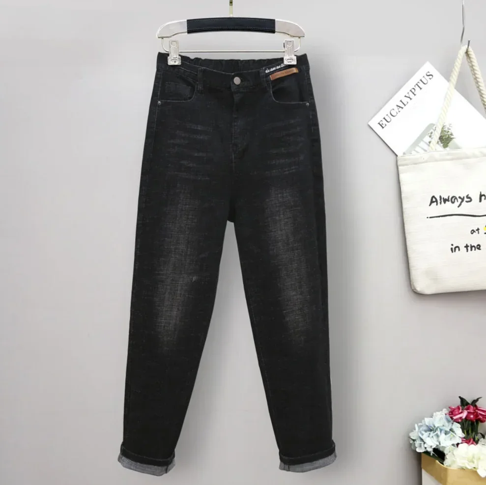 Lente Herfst Grote Maat Jeans Vrouw Hoge Taille Baggy Jeans Voor Vrouwen Elastische Katoenen Denim Harembroek Mom Jeans