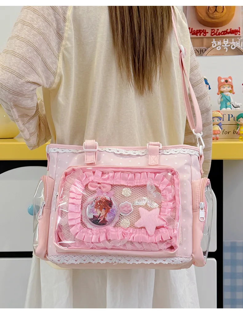 Neue Kawaii Leichte Umhängetasche Anime Transparente Ita-Tasche Damen Schulter-Crossbody-Tasche Modische Polka-Dot-Schleifen-Tragetasche – Detail 18