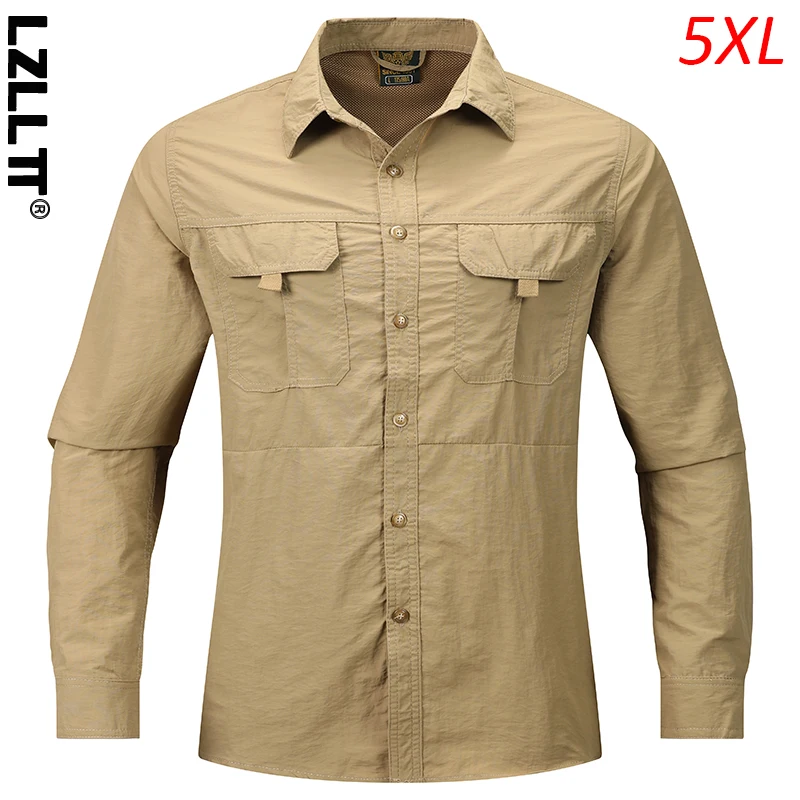 Spring Autumn Men Casual Long Sleeve Cargo Shirts Man Multi Pocket Breathable Outdoor Shirt Male Fish Beach Jogger Safari Shirts