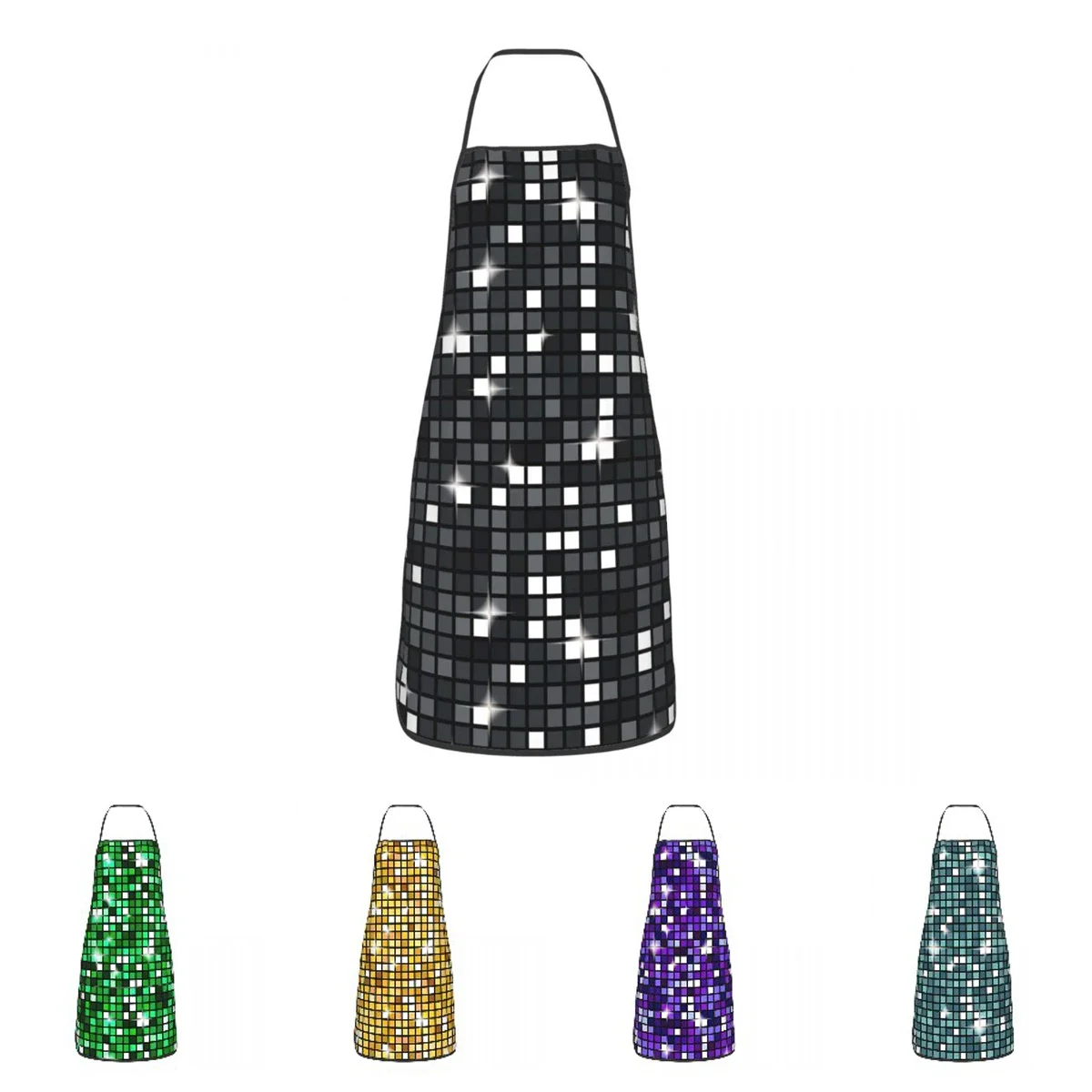 Funny Black Diamond Disco Ball Glitter Bib Apron Men Women Unisex Kitchen Chef Tablier Cuisine for Cooking Baking Gardening