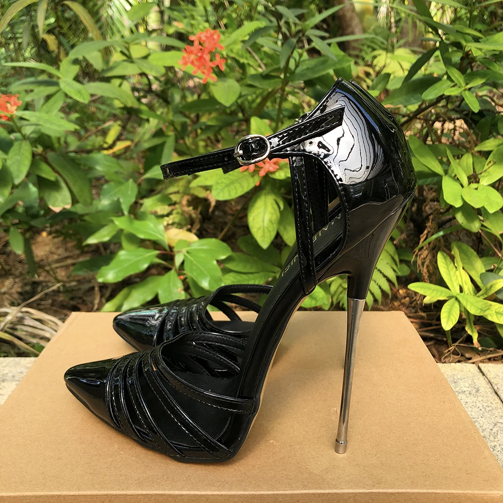 Women Pumps 16cm Extreme Thin High Heels Black Ankle Strap Stilettos Sexy Fetish Model SM Man Party Cross Dresser Unisex Shoes