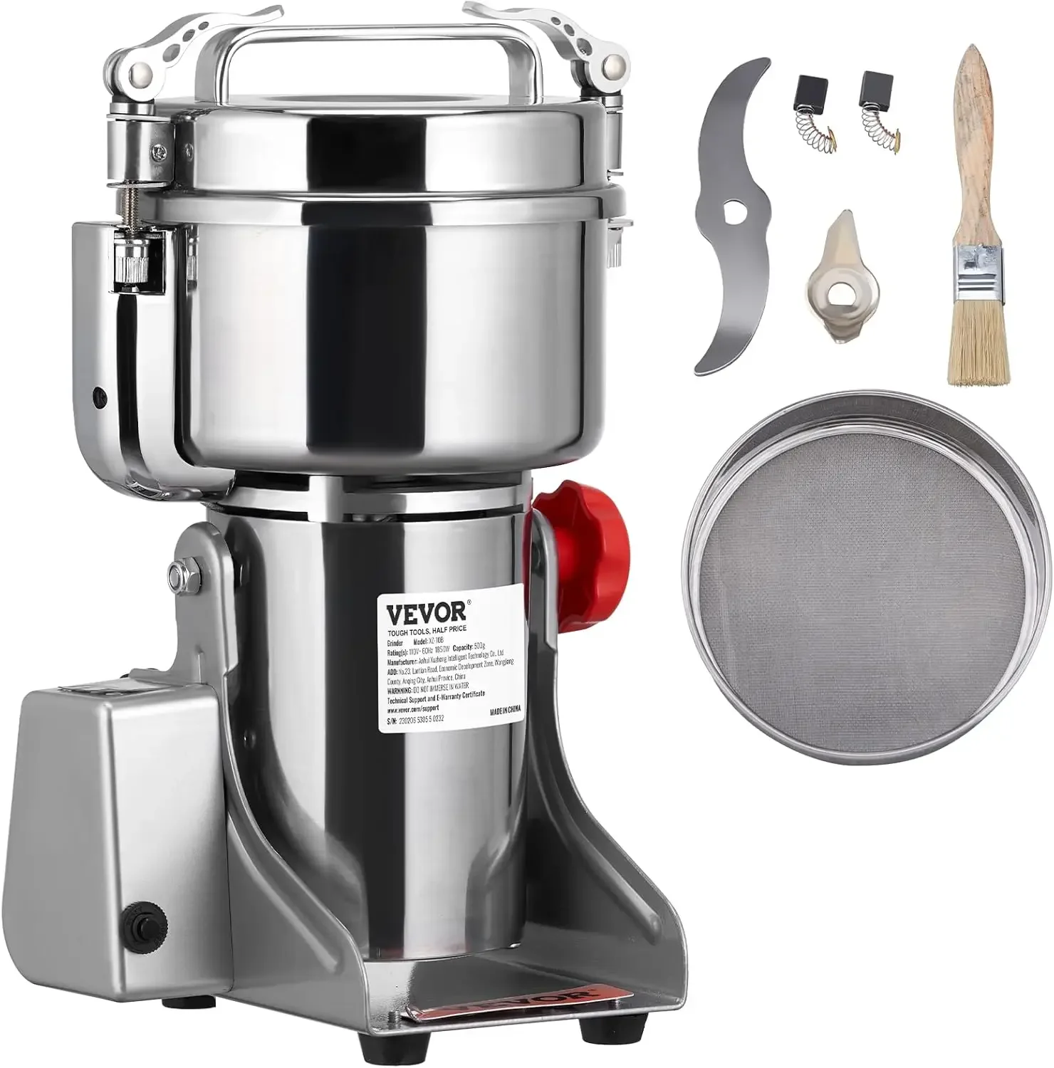 2500g Electric Grain Mill Grinder, 3750W High-Speed Commercial Grinders, Stainless Steel Swing Type Pulverizer Machine