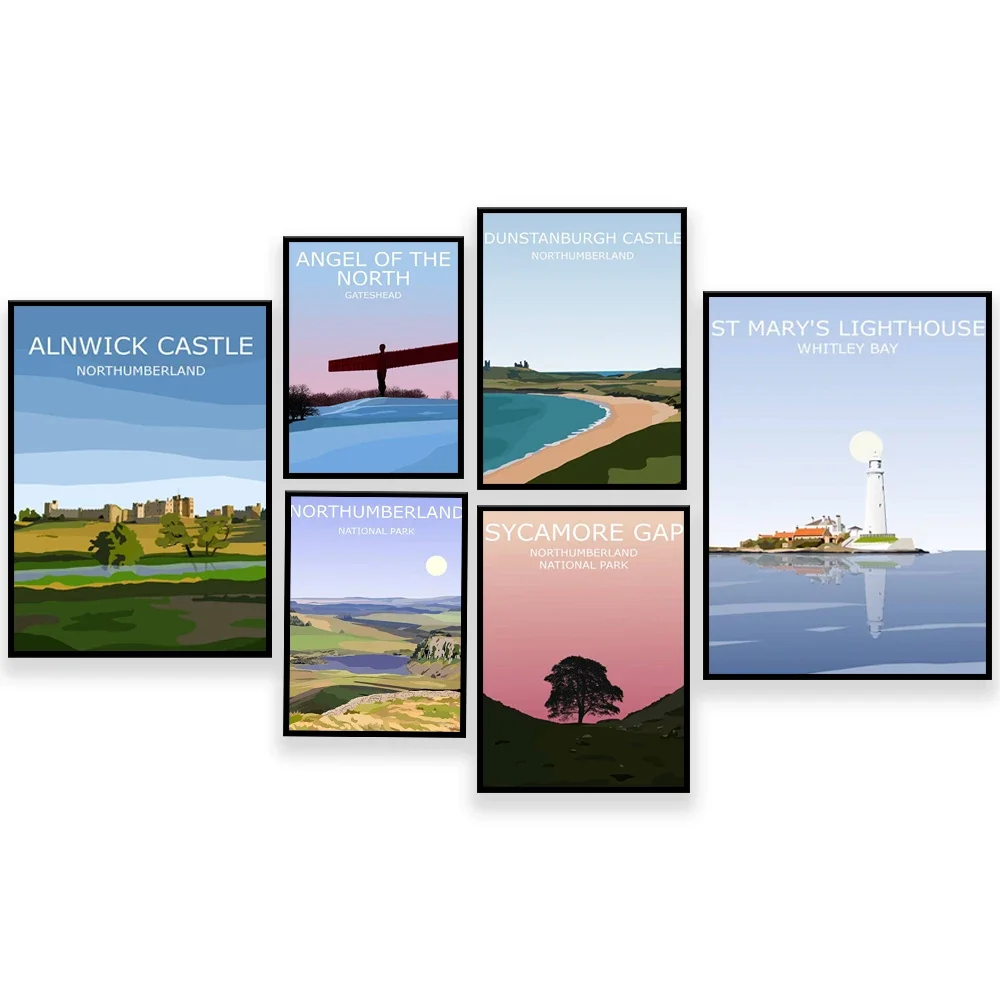 Póster de los mejores paisajes del noreste, Parque Nacional de Northumberland, Sycamore Gap, Bamburgh, Alnwick, Dunstanburg, St Mary's