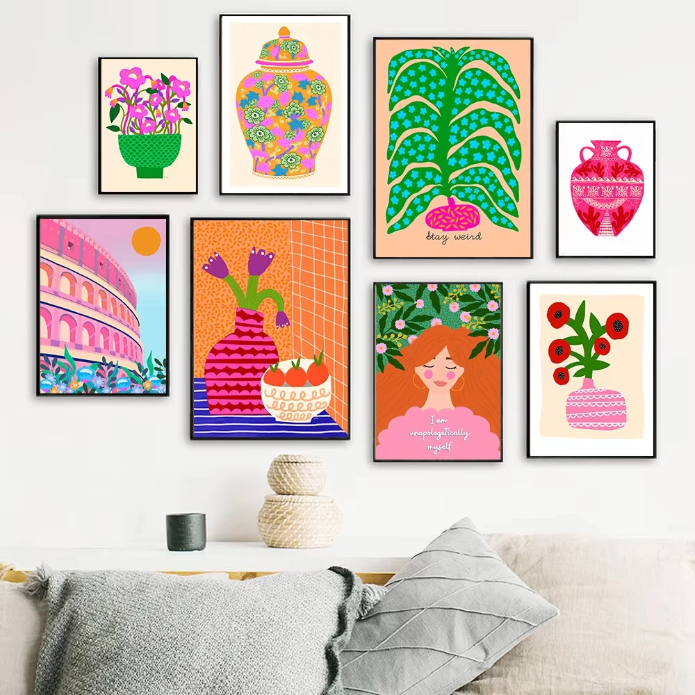 Positivity Kind Girl Quote Posters Art Prints Abstract Pink Flower Canvas Painting Colorful Boho Living Room Home Decor Pictures