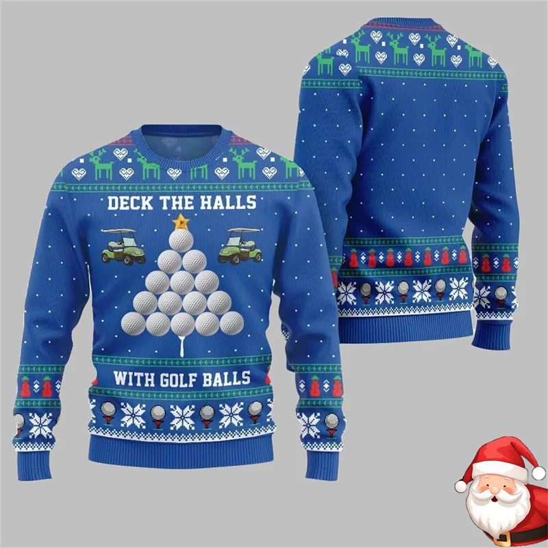 

Мячи для гольфа, рождественская елка, спортивный повседневный уродливый свитер для мужчин, пуловер с длинными рукавами и круглым вырезом, толстовка с узором снежинки