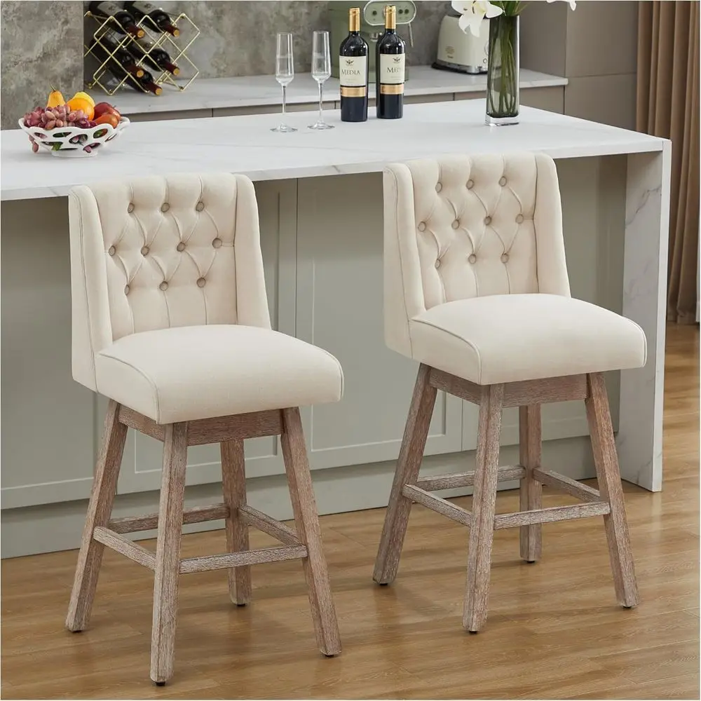 

Set of 2 Swivel Counter Height Bar Stools with Backrest, Linen Upholstery, Suitable for Kitchen Island Dining