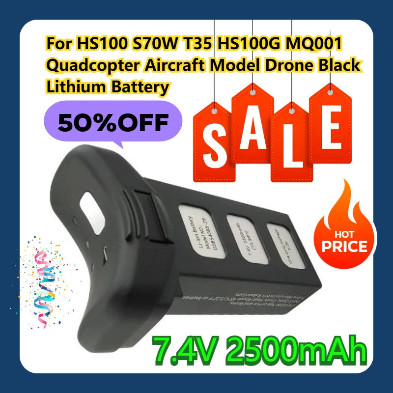

For HS100 S70W T35 HS100G MQ001 Quadcopter Aircraft Model Drone 7.4V 2500mAh Black Lithium Battery