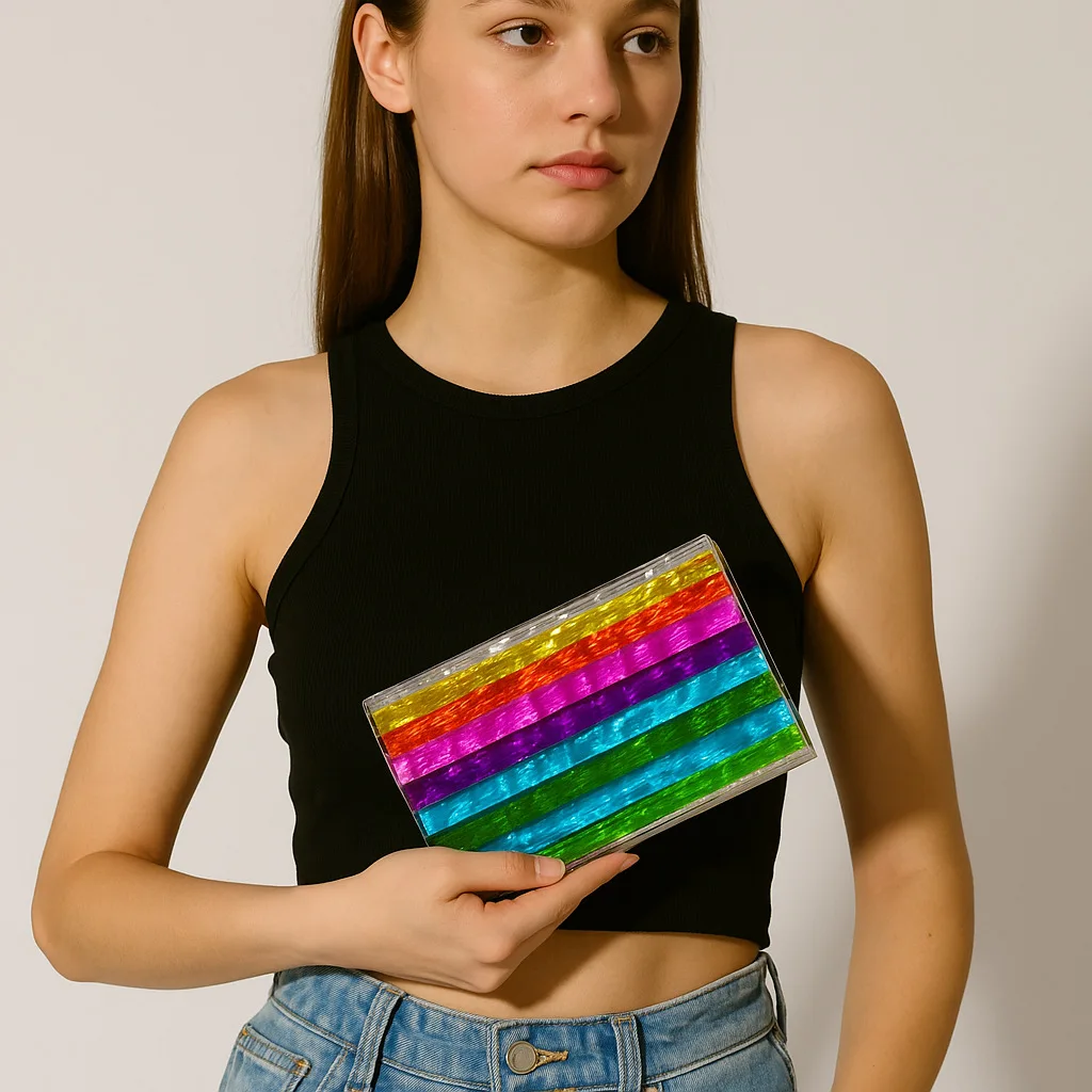 

Fashion Rainbow Stripe Acrylic Clutch Bag for Women Wedding Party Evening Crossbody Shoulder Purse