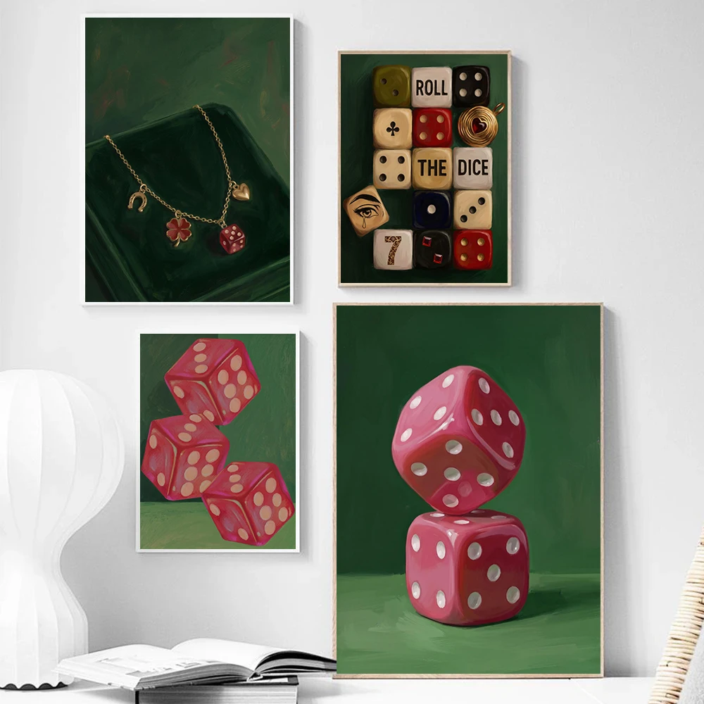 Minimalist Lucky Pink Dice Posters Heart Casino-Inspired Game Modern Prints Canvas Painting Wall Art Pictures Home Room Decor