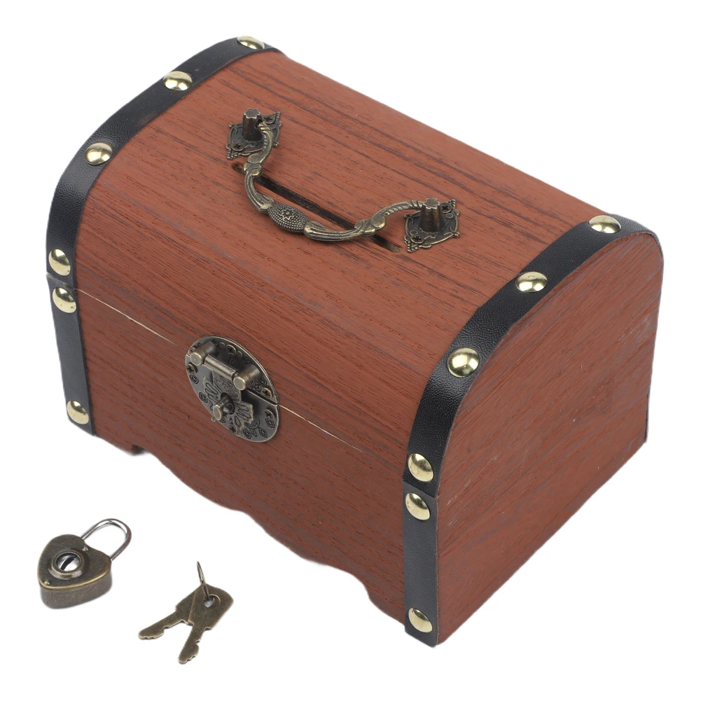 Vintage Treasure Chest With Lock Treasures Collection Storage Box Piggy Bank Organizer Saving Box Case Home Decoration