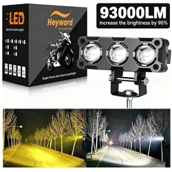 1pc Motorcycle LED Spotlight with 3 Lenses for Dual Color Work Lights High/low Beam Mini Driving Fog Lights