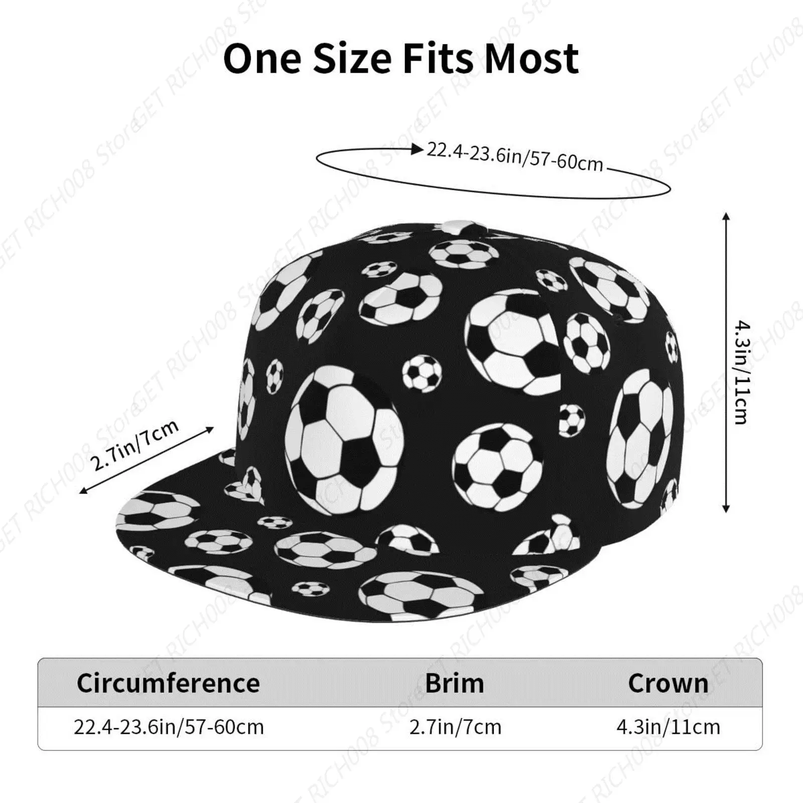 Balones de fútbol Gorra de ala plana Snapback de fútbol, gorra de béisbol ajustable transpirable con sombrero de Hip Hop fresco para exteriores