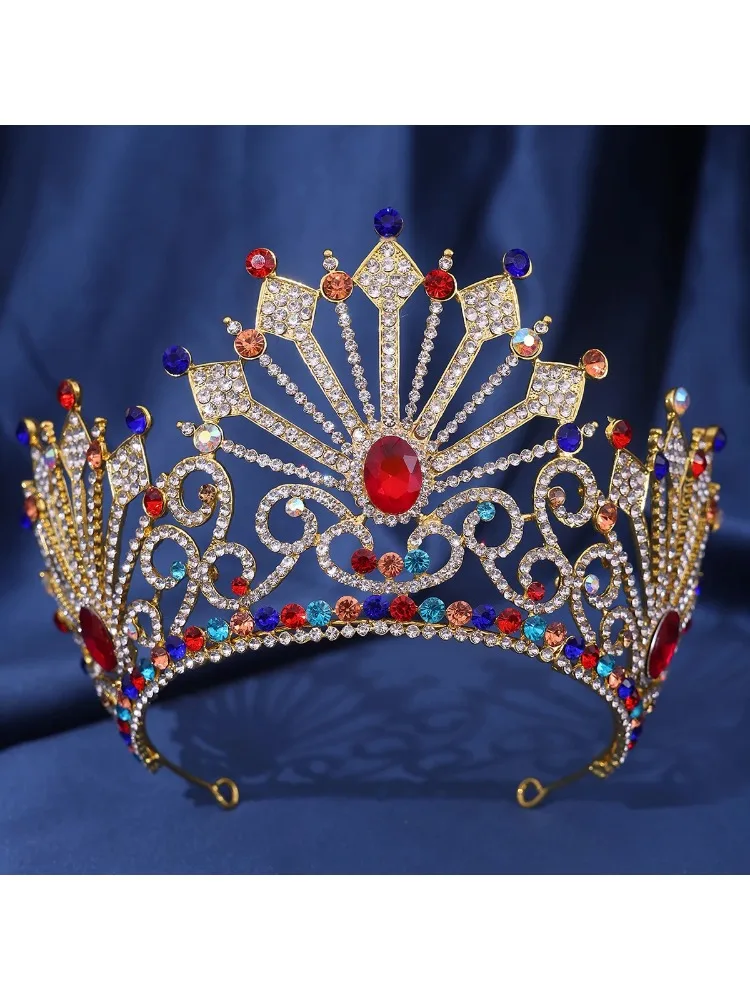 * Alto elegante multicolor cristal Rhinestone princesa real boda desfile nupcial graduación Tiara corona chica mujer joyería para el cabello