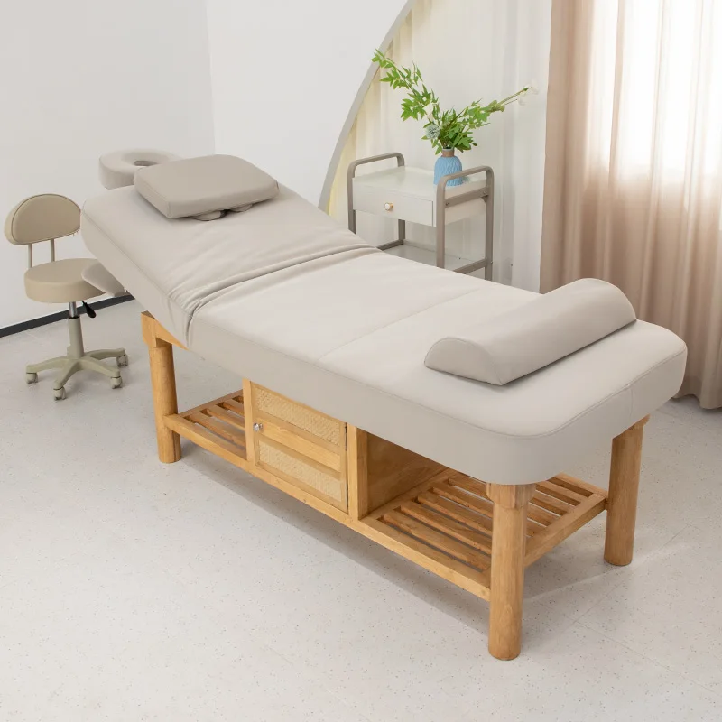 

Massage Bed, Solid Wood Massage Table, PU Leather Manual Beauty Bed with Storage, 190 x 80 x 65 cm, Commercial Salon Furniture