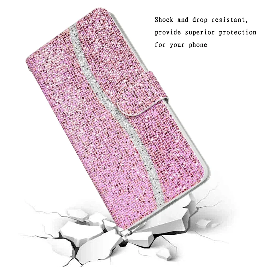 Wallet Flashing Powder Flip Leather Case For Samsung Galaxy S25 Edge S24 Ultra S23 Plus S22 S20 FE A16 A17 A26 A35 A36 A55 A56