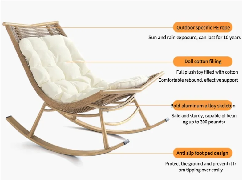 Modern Rocking Chair Durable Aluminum Alloy Rattan Woven Comfortable For Outdoor Use In Villas And Courtyards For Lazy People