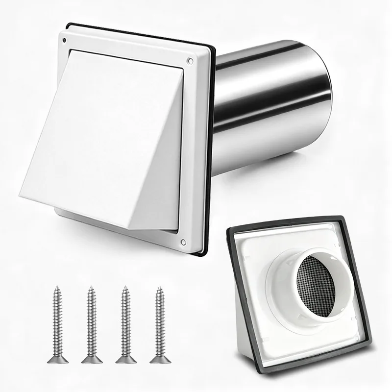 4 Inch Wall Vent Cover with 8 Inch Extension Pipe, Stainless Steel Kitchen Dryer Exhaust Vent Cap for Outdoor Ventilation