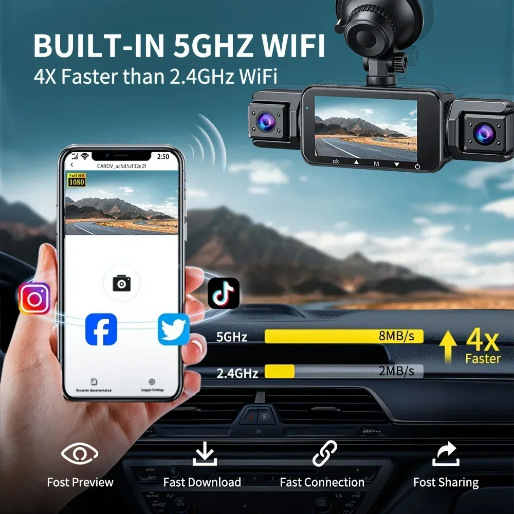 Auto Dash Cam 4 Kanal Black Box Mit GPS WIFI FHD 1080P Vorne Fahren Kamera Links Rechts Hinten nachtsicht 24H Parkplatz Monitor