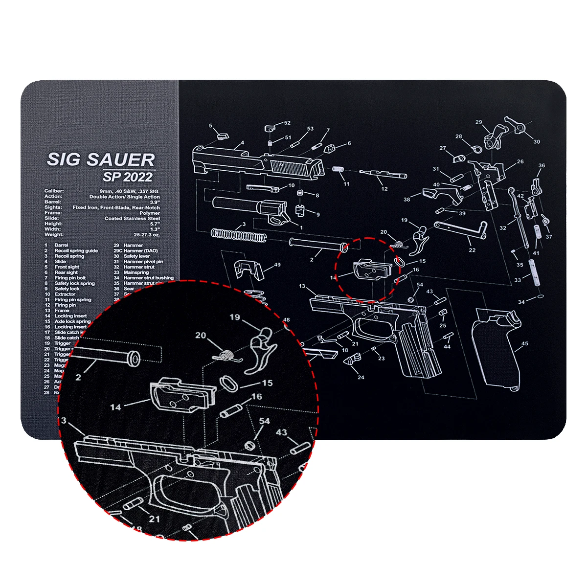 Gun Cleaning Mat with Parts Diagram and Instructions Bench Mat Mouse Pad for Glock Gen4 Gen5 1911 AR15