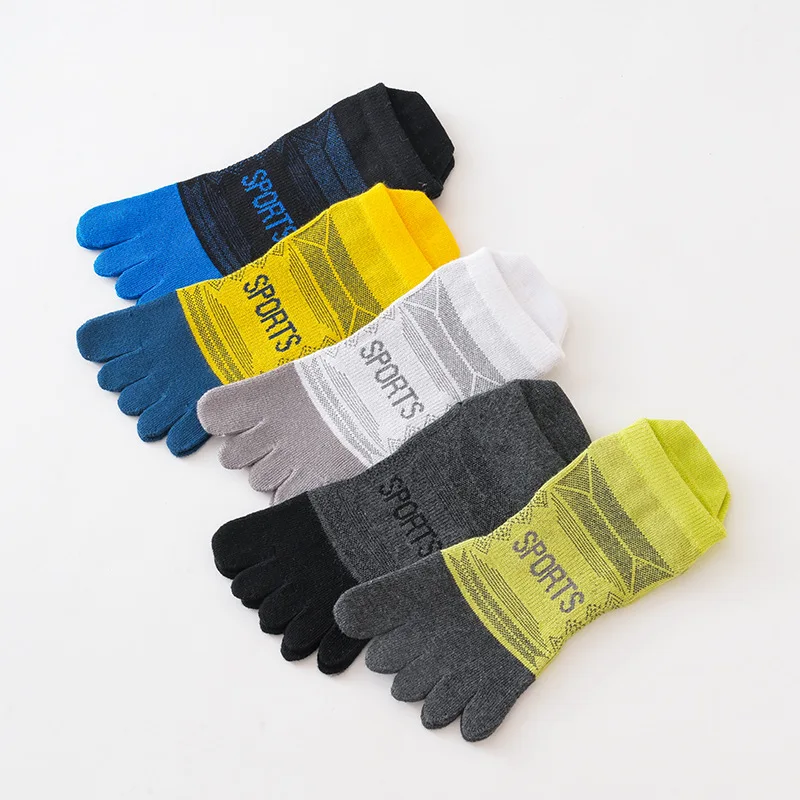 Man Ankle Toe Socks Athletic Sport Cotton Colorful Sweat-Absorbing Mesh Breathable Fitness Hiking Cycling 5 Finger Boat Socks