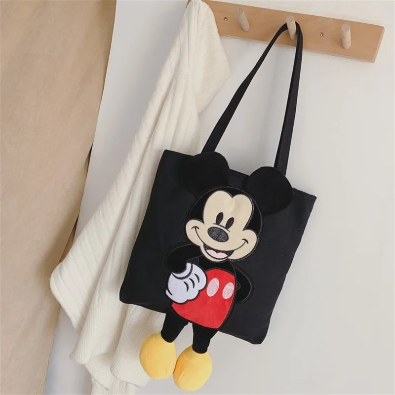 Disney Minnie Mouse Canvas Bag Women\'s Large Capacity Shoulder Bag  Mickey Canvas Shoulder Bag Handbag Shopping Bag Tote Bag