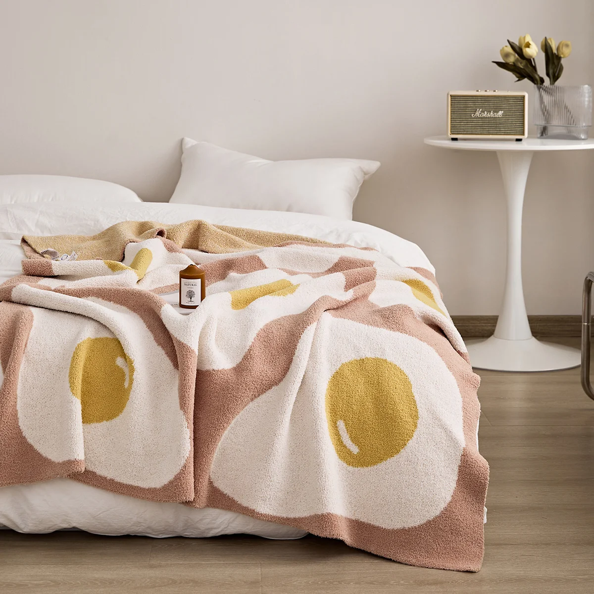 1PC Cute Pink Poached Egg Design Knitted Blanket Soft Warm Multifunction Blankets Home Office Sofa Bed Bedspread Cover Decor