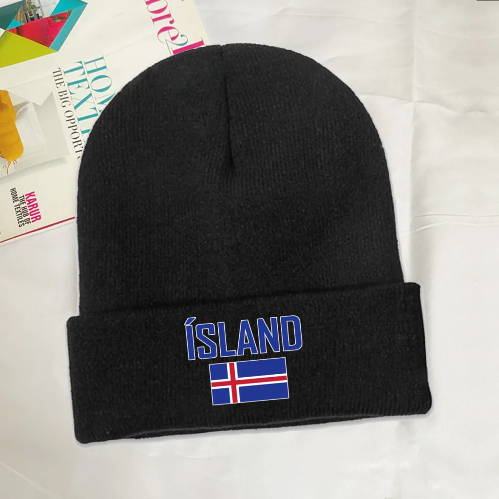 iceland Country Flag Top Print Men Women Unisex Knitted Hat Winter Autumn Beanie Cap Warm Bonnet