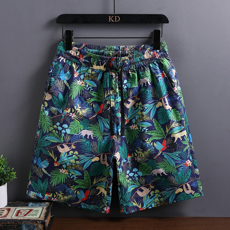 

2026 Summer New Style Men's Dark Blue Animal and Plant Print Personalized Fashionable Casual Trendy Shorts