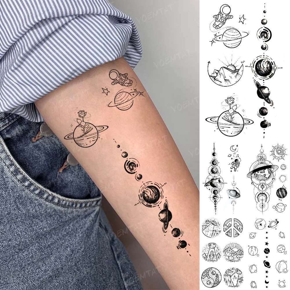 

Water Transfer Waterproof Temporary Tattoo Sticker Astronaut Earth Star Moon Flash Tatto Women Men Kid Child Body Art Fake Tatoo