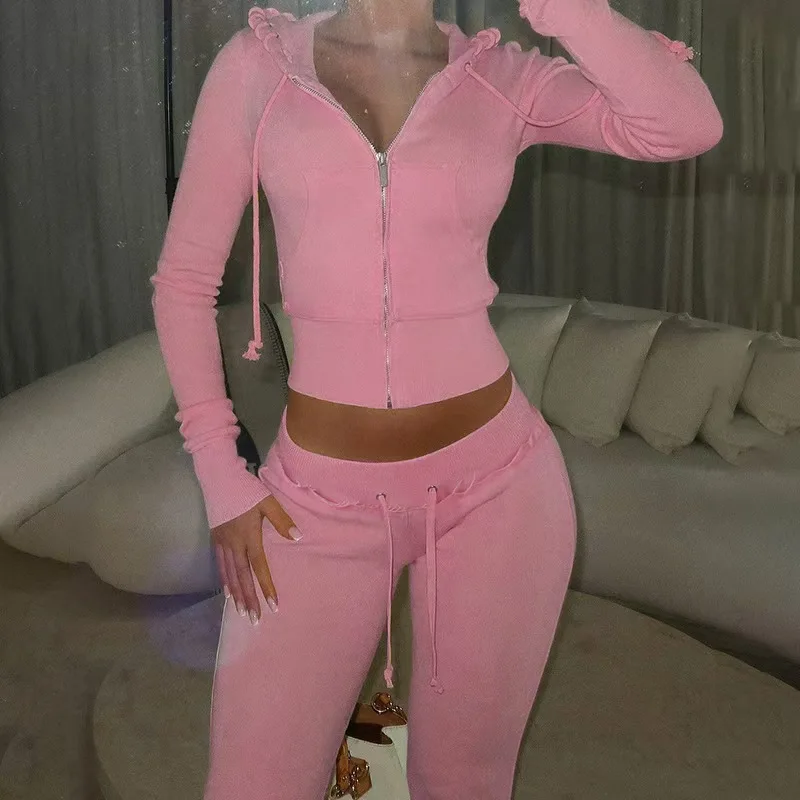 新しいファッションニットストリートウェアツーピーススーツセクシーなスリム女性 Y2K 美的フィットヨガスーツハイウエストカジュアルスポーツパンツ