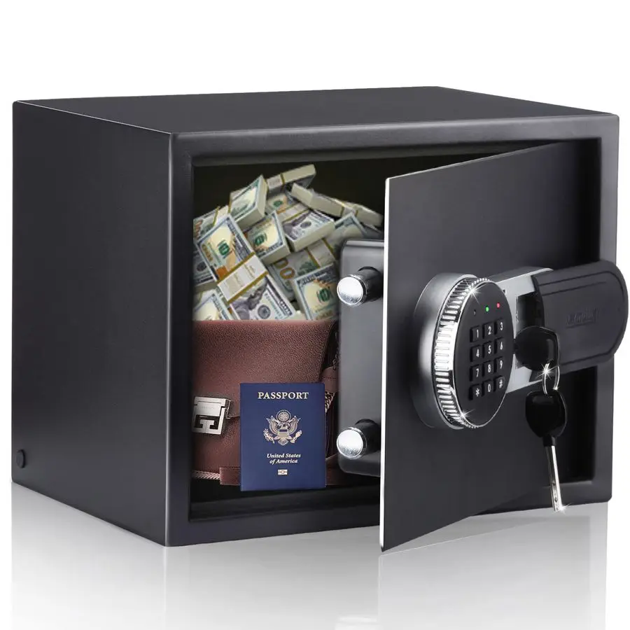 

Safe Box, 0.5 Cubic Feet Small Safe with Digital Keypad Override Keys, Money Safe Mounted on Wall Floor of Home Office Hotel For