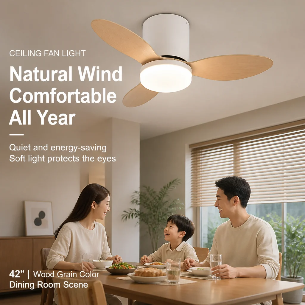 Ceiling-mounted fan light, Nordic ultra-thin fan light, dining room home use simple style with electric fan pendant light