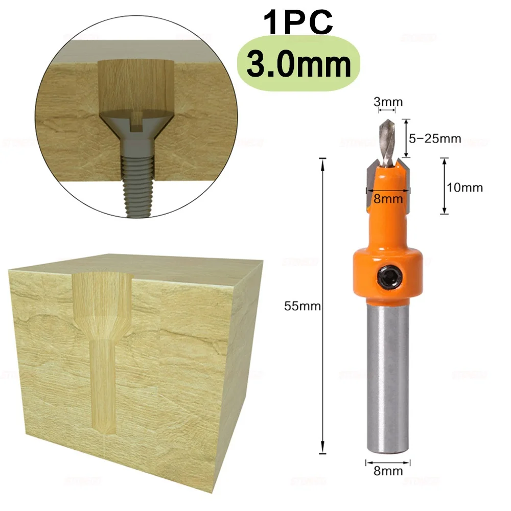 STONEGO 1PC/5PCS 8mm Shank HSS Woodworking Countersink Router Bit Screw Extractor Demolition for Wood Milling Cutter