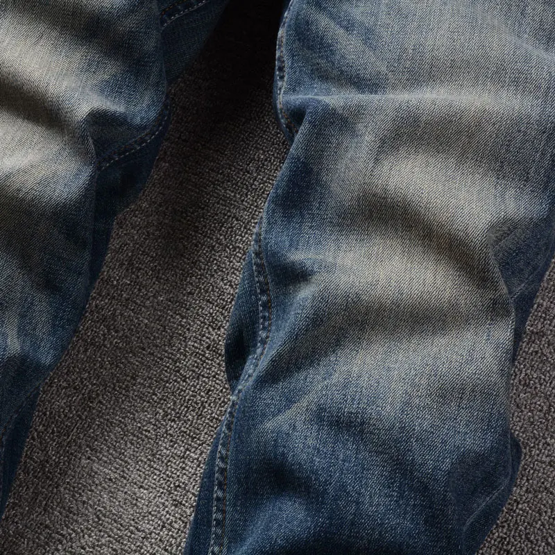 European Vintage Fashion Men Jeans High Quality Retro Blue Elastic Slim Designer Jeans Men Trousers Casual Denim Pants Hombre