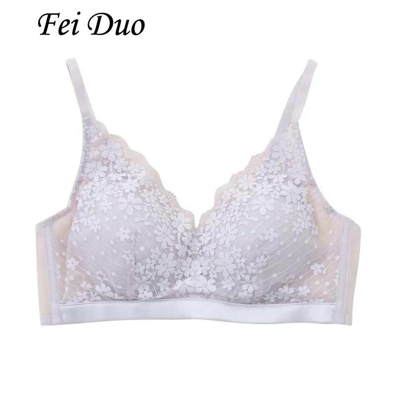 Women's Fashion New Silk Bra Without Steel Rings Lace Small Fragmented Flowers Sexy Silk Underwear