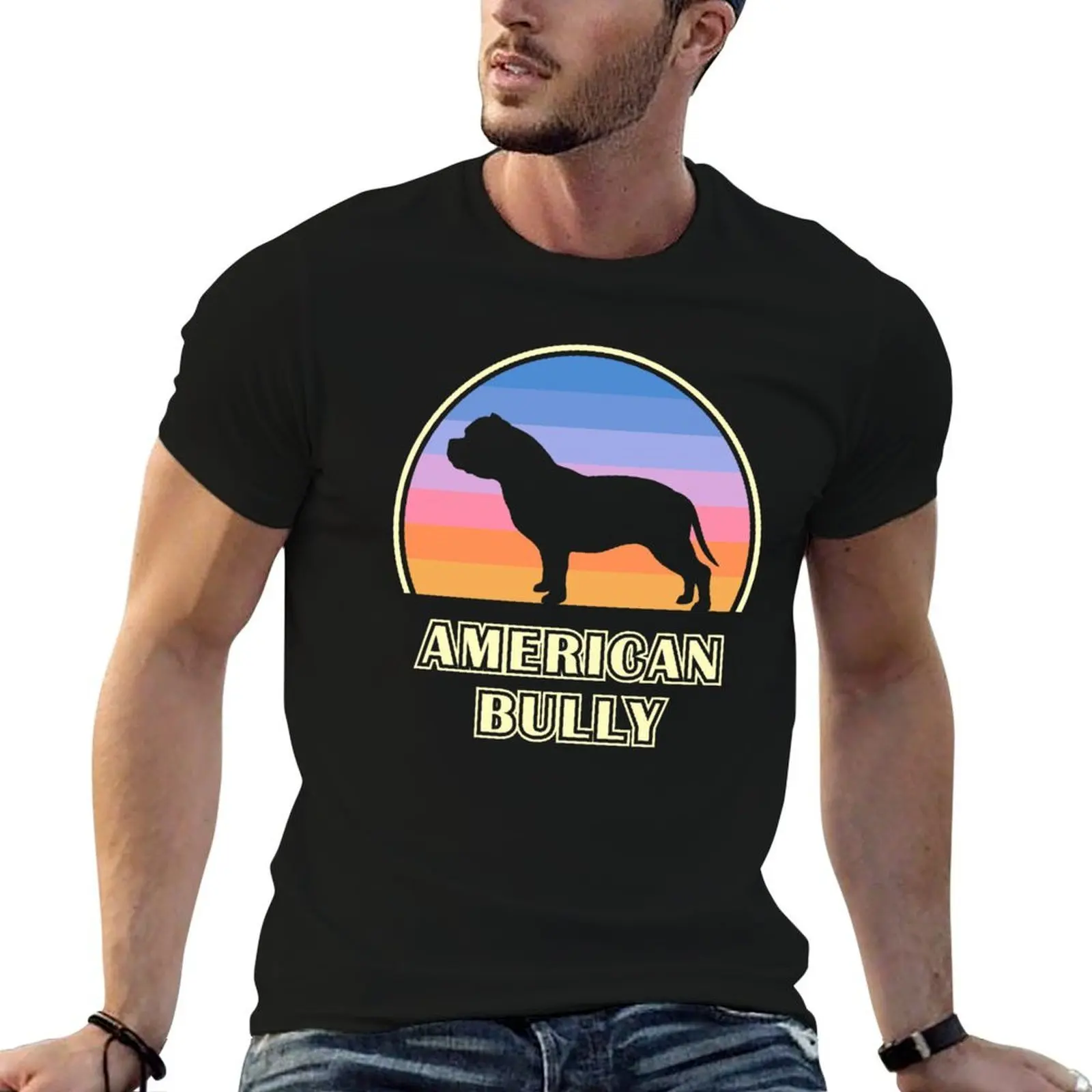 American Bully Vintage Sunset Dog T-Shirt topping man t shirt black t shirts for men