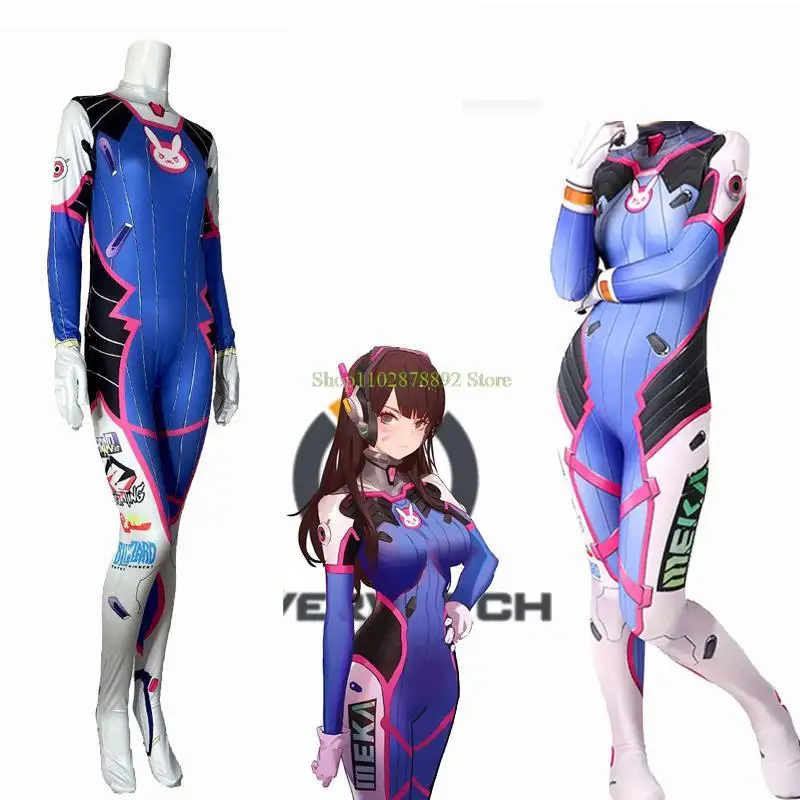Watch ow משחק אנימה d. va cosplay תחפושת סרבל נשים סקסי שיר dva חליפת בגד גוף למבוגרים ילדים