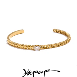 Yhpup Trendy Stainless Steel Zircon Chain Cuff Open Bracelet Bangle Waterproof Fashion Wrist Jewelry Accessories