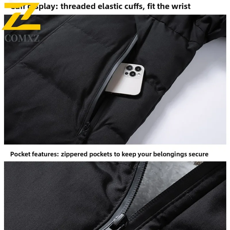 COMXZ Men Cotton Padded Jacket Stand Collar Ski Trip Warm Snow Adventure Winter Jacket Street Look Windproof Design Padding Coat