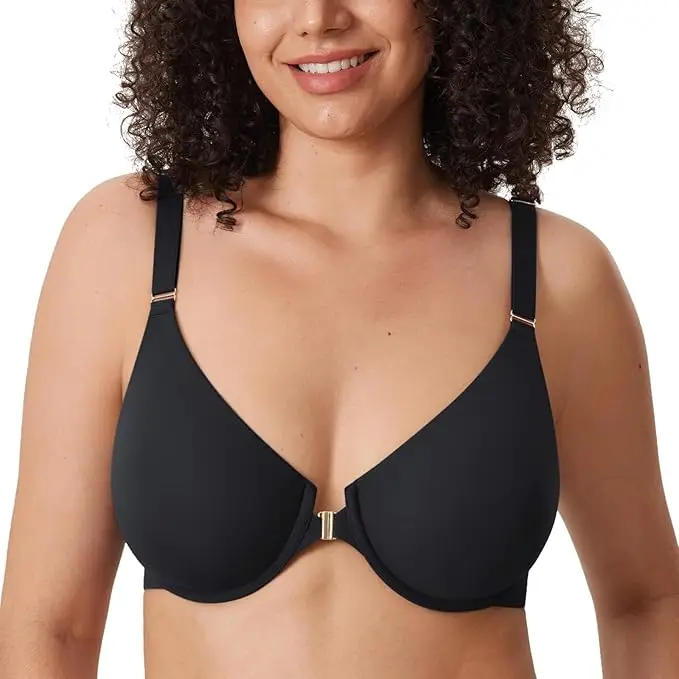 DELIMIRA Full Cup Women Bra Front Button Underwear Big Breasts Back Summer Ultra-thin Markless  Anti-sagging Bra