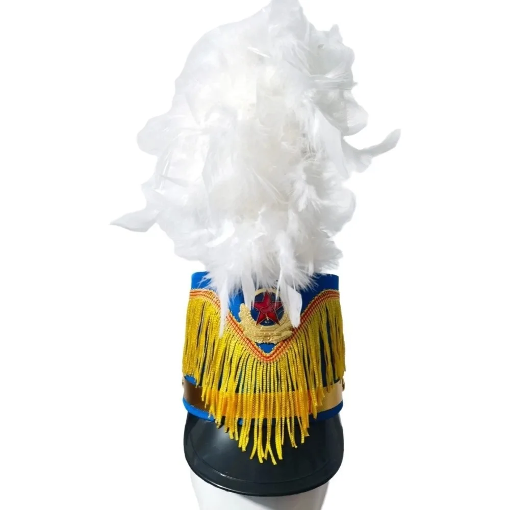 Stylish Drummer Hat Striped Marching Band Guard Parade Cap Drum Band Hat Halloween Theme