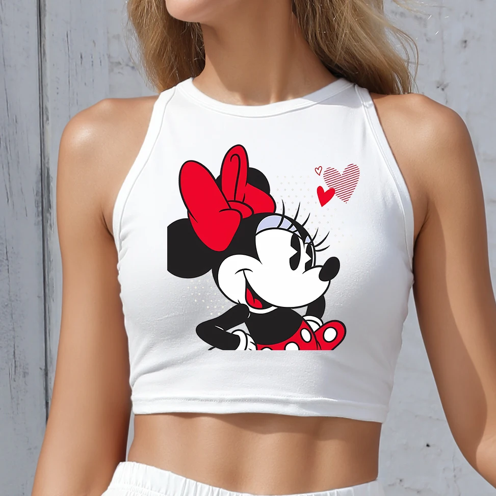 

Disney Minnie Print Ladies Sexy Fashion Harajuku Summer Sexy Sleeveless Vest Tank Top Girls Y2k Women's Clothing Crop Tops
