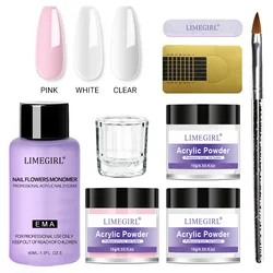 Nail Crystal Powder Kit Acrylic Liquid Set With Nail Brush Pink White Nails Powder For Nails Extension Carving Beginner Set