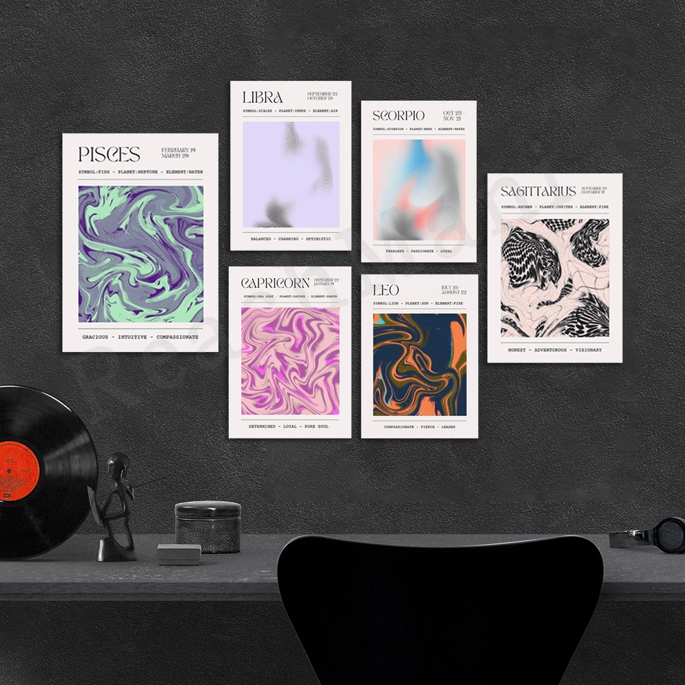 Zodiac Print - Astrology Horoscope Zodiac Poster Scorpio Sagittarius Pisces Libra Leo Virgo Stylish Gradient Halo Aesthetic Prin