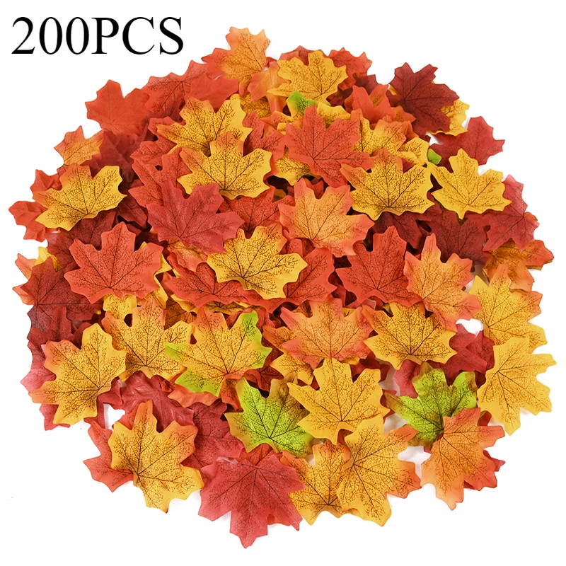 50/200Pcs Artificial Maple Leaves Autumn Silk Fall Leaf For Thanksgiving Halloween Christmas Home Decoration Wedding Party Craft