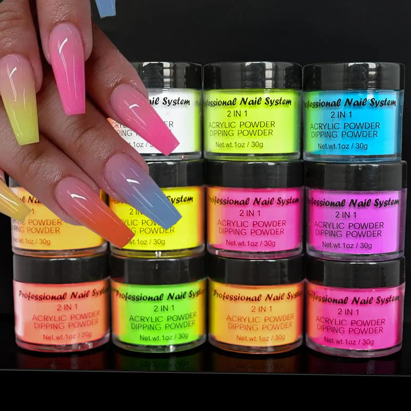 Polvo acrílico para uñas de Color Pastel, pigmento de neón, polvo de cristal fluorescente, extensión de tallado de inmersión, 1 OZ (30g)